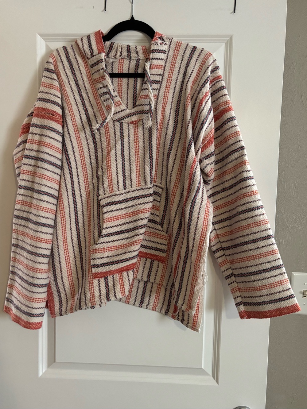 Striped Hooded Pullover Sweater in Cream and Rust